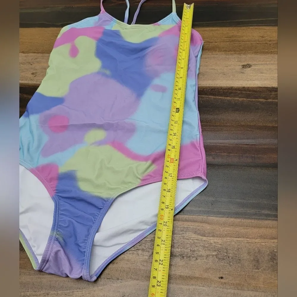 Girl's Watercolor One Piece Swimsuit Summer Swimwear Colorfull Size 15/16